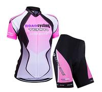 ZEROBIKE Women's Short Sleeve Breathable Cycling Jersey Set, Quick-Dry Biking Shirt with 3D Cushion Shorts Padded Pants (Gradient Purple, M)