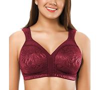 ZeroBound Women's Minimizer Bras Comfort Cushion Strap Wirefree Full Coverage Large Bust Non-Padded Bra, Red Wine, 38H US