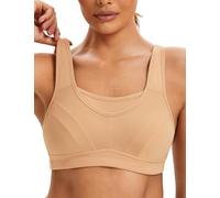 ZeroBound Women's Sports Bra High Impact Large Bust Full Coverage Workout Bras Adjustable Wirefree NO Padded Bra, Cream Nude, 34F