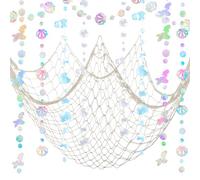 ZERODECO Mermaid Party Decorations - Iridescent Garland, Natural Fishnet and Bubble Garlands for Birthday, Pirate, Nautical, Under The Sea Theme