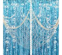 ZERODECO Natural Fish Net Party Decorations, Cotton Fishnet with Fringe Curtain and Bubble Garlands for Nautical Decor Pirate Party Kids Birthday Under The Sea Party Mermaid Decor Room Wall Decor