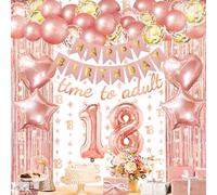 ZERODECO Rose Gold 18th Birthday Party Decorations: Happy Birthday Banner, 18th Theme Banner, Fringe Curtain, 18 Garland, Heart Star Foil Confetti Balloons
