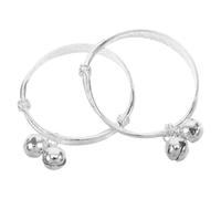 Zerodeko 1 Pair Silver Bangle Bracelet for Baby, Adjustable Toddler Jewelry Bracelet, Children Bell Charm Bangle for Baby Shower Party & Infant Baptism