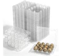 Zerodeko 100pcs Transparent Quail Egg Box 12 Cavity Clear Quail Egg Holder Kitchen Storage Container Space-Saving Tray for Fridge and Home Use