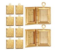 Zerodeko 10pcs Cross Book Locket Charms Necklace DIY Pendants Copper Bible Elements Jewelry Making Accessories 11.5x17.3mm for Crafting