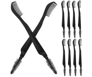Zerodeko 10pcs Dual Sided Eye Makeup Brush and Comb for Eyelashes and Eyebrows, Black Fiber and Plastic Material, Sturdy and Not Easy to Break, for Family Daily Use and Travelling
