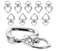 Zerodeko 10pcs Heart Spring Buckle Zinc Alloy D Rings Snap Hook Silver Quick Connect and Release Corrosion Resistance Keyring Chains for Craft Handbag Daily Life