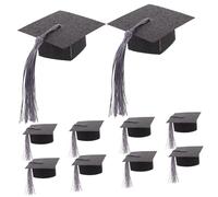 Zerodeko 10pcs Mini Graduation Cap Goblet Covers Black Wine Plugs Party Decorations for Beverage Cups Smooth Surface Festive Doctoral Hats for Holiday Celebrations