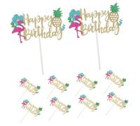 Zerodeko 10pcs Tropical Flamingo Cake Decorations Pineapple Cake Toppers Hawaiian Beach Party Supplies Summer Birthday Cupcake Picks for Luau Theme Festive Table