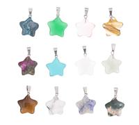 Zerodeko 12 pcs Mix Color Natural Stone Beads DIY Pendant Kit Star-shaped Jewelry Making Charms for Necklace Crafting Accessories