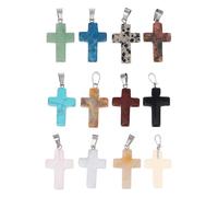Zerodeko 12pcs Natural Stone Cross Pendants DIY Charm Set for Necklace Bracelet Making, Mixed Colors Jewelry Accessories for Spiritual and Craft Projects Random Color