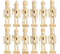 Zerodeko 12pcs Unfinished Nutcracker Ornaments, Wooden Nutcracker Figures for Diy Craft, 4. 72 Inch Mini Christmas Decorations, Khaki