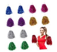 Zerodeko 14pcs Cheerleader Metallic Foil Pom Poms for Sports Events Cheerleading Decorations for Boys and Girls and Adults for Parties Dances and Matches Easy to Hold Handles