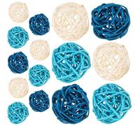 Zerodeko 15Pcs Handmade Natural Rattan Aromatherapy Balls 5Cm Decorative Orbs in White, Light Blue, and Teal for Home, Bathroom, and Wedding Table Décor