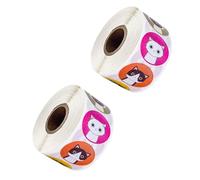 Zerodeko 2 Rolls Cat Sticker Roll Cat Label Sticker 1 Inch Round Self-Adhesive with Strong Adhesiveness Easy to Peel and Paste Unique Lovely Copper Material for Sticking on Furniture