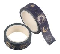 Zerodeko 2 Rolls Journal Tape Decorative Tape Roller Blue Paper Gold Foil Patterns Easy to Tear off Unique Design Elegant for Journals and Albums DIY Crafts