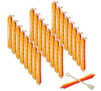 Zerodeko 24Pcs Hollow Perm Rod Hair Rollers with Rubber Bands, Dual Color Red and Yellow, Barber Perm Kit for Home Hair Styling and Cold Wave Curling