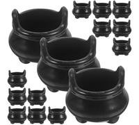 Zerodeko 24pcs Mini Cauldron Plastic Pots, Halloween Micro Landscape Dollhouse Decorations, Black Mini Witches Cauldron for Party Favors and Seasonal Display