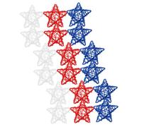 Zerodeko 24pcs Patriotic Rattan Stars Decoration for July Wicker Woven Five-pointed Ornaments in Red White Blue Natural Material Hanging Stars for Festival Party and Home Decor