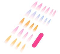 Zerodeko 24PCS Super Long Rainbow Gradient Press On Nails Coffin Shape Waterdrop Tip Artificial Nail Art Set for and Colorful Candy Tone Fake for Party and Daily Wear