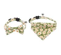 Zerodeko 2pcs Adjustable Green Cotton Kitten Collar with Breathable Fabric and Chic Design, Featuring a Cat Bow Tie for Christmas and Parties