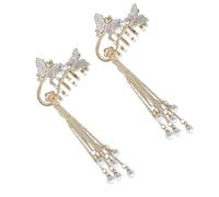Zerodeko 2pcs Butterfly Hair Claw Clips Dangle Tassel Small Size Women's Hair Jaw Clips for Half-up Hairstyle for Daily and Party Use