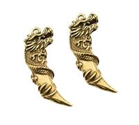 Zerodeko 2Pcs Creative Brass Dragon Fang Pendant Keychain Vintage Style DIY Hanging Ornaments for Men S Necklace Accessories and Jewelry Making Charms