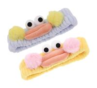 Zerodeko 2pcs Cute Cartoon Plush Elastic Headbands, Non-slip Soft Hair Bands for Face Washing and Skincare, Comfortable Blue and Yellow Hair Accessories for Daily Life and Occasions