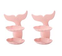 Zerodeko 2pcs Double Soap Dish Holder Rack Wall Mounted Shower Rack Pink Soap Dish Mermaid Fish Tail Design