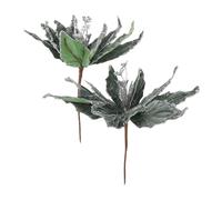 Zerodeko 2pcs Glitter Velvet Poinsettia Stems Artificial Christmas Flowers with Shining Green and Red Faux Floral Branches for Tree Wreath Home Party Decoration