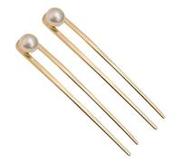 Zerodeko 2pcs Gold Metal Hair Fork Pearl Accent Extended U-Shaped Updo Hair Stick Pins for Bun Styling for Women and