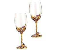 Zerodeko 2pcs Golden Iris Enameled Wine Glasses, Crystal High Stem Goblets for Wedding, Household Decorative Whiskey Glassware, Romantic Gift for Valentine’s Day