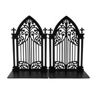 Zerodeko 2pcs Gothic Arch Bookends, Decorative Black Metal Book Holders