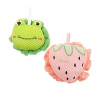 Zerodeko 2pcs Kids Bath Sponges, Strawberry Frog Gentle Exfoliating Loofah | Small Bath Pouf Sponges for Sensitive Skin, Rich Lather, Handheld Scrubber for Back, Arm, Leg, Develop Kids Shower Habits