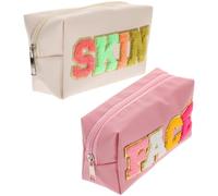 Zerodeko 2pcs Large Capacity Pu Cosmetic Makeup Bag Face Bag with Waterproof Design Easy to Access Not Easy to Tear Travel Makeup Pouch for Stylish and Simple Use
