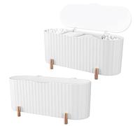 Zerodeko 2Pcs Makeup Case Storage Box Cotton Swab Organizer, 3-Compartment Three-Grid Design with Cover for Desktop Cosmetics Organiser
