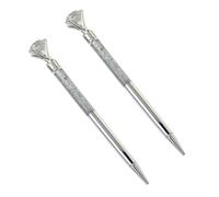 Zerodeko 2pcs Metal Ball-point Pen with Diamond Top, Silver Roller Pen Set, Smooth Writing and Wear-resistant, for Birthday and Employee Benefits