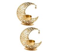 Zerodeko 2pcs Middle East Style Iron Candle Holder Moon Shape Pillar Candle Stand Retro Table Centerpiece Home Decor for Banquets Parties Cafes and Restaurants