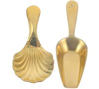 Zerodeko 2pcs Mini Brass Tea Scoops Set Japanese Style Shell-Shaped Loose Leaf Tea Spoons and Coffee for Kitchen Use