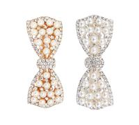 Zerodeko 2pcs Pearl Bowknot Clips Rhinestone Bow Hairpin Easy to Put and Remove Does Not Damage Hair Sweet Temperament Party Day Surprise