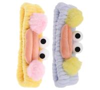 Zerodeko 2pcs Plush Cartoon Hairband Cute Elastic Makeup Headbands for Face Washing Soft Non-slip Blue Yellow Fun Big Eyed Sausage Mouth Design Skincare Accessory for Women