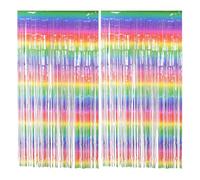 Zerodeko 2pcs Rainbow Foil Curtains Backdrop - Colorful Metallic Fringe Curtain for Wedding Birthday Christmas Fiesta Engagement Party - 2m Rainbow Photo Backdrop Tinsel Event Decor