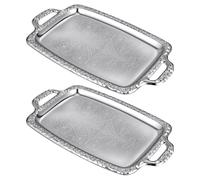 Zerodeko 2pcs Rectangular Stainless Steel Serving Trays with Handles Silver Metal Food Platters Easy Cleaning Portable for Kitchen and Party Use