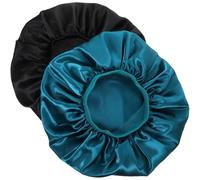 Zerodeko 2pcs Satin Sleeping Bonnet Elastic Sleep Cap for Curly Hair Wide Band Decorative Night Hat Anti-frizz Hair Protection Comfortable Soft Fit for Women