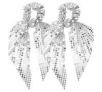 Zerodeko 2pcs Silver Sparkly Hair Ties with Sequin Bowknot Gentle on Hair Fabric Scrunchies for Women Versatile Styling Accessories for Everyday Use