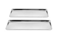 Zerodeko 2pcs Stainless Steel Metal Serving Trays Rectangular Flat Platters Resisting Fingerprints and Deformation 10" and 13" Silver Trays for Home and Restaurant Use