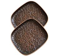 Zerodeko 2pcs Vintage Copper Metal Coasters Retro Embossed Teacup Saucers Heat Resistant Square Coffee Cup Mats for Home and Tea Serving