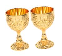 Zerodeko 2pcs Vintage Medieval Goblet Chalice Royal Embossed Gold Chalice Cups for Ceremonial Use Renaissance Party Whiskey Cocktail Outdoor Friendly European Style