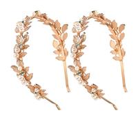 Zerodeko 2pcs Wedding Hair Accessories Baroque Leaf Gold Headband Pearl Bride Headpiece for Special Occasions