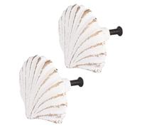 Zerodeko 2Pcs White Seashell Drawer Pulls Vintage Cast Iron Cabinet Handles for Kitchen, Wardrobe, Dresser, Mediterranean Style Room